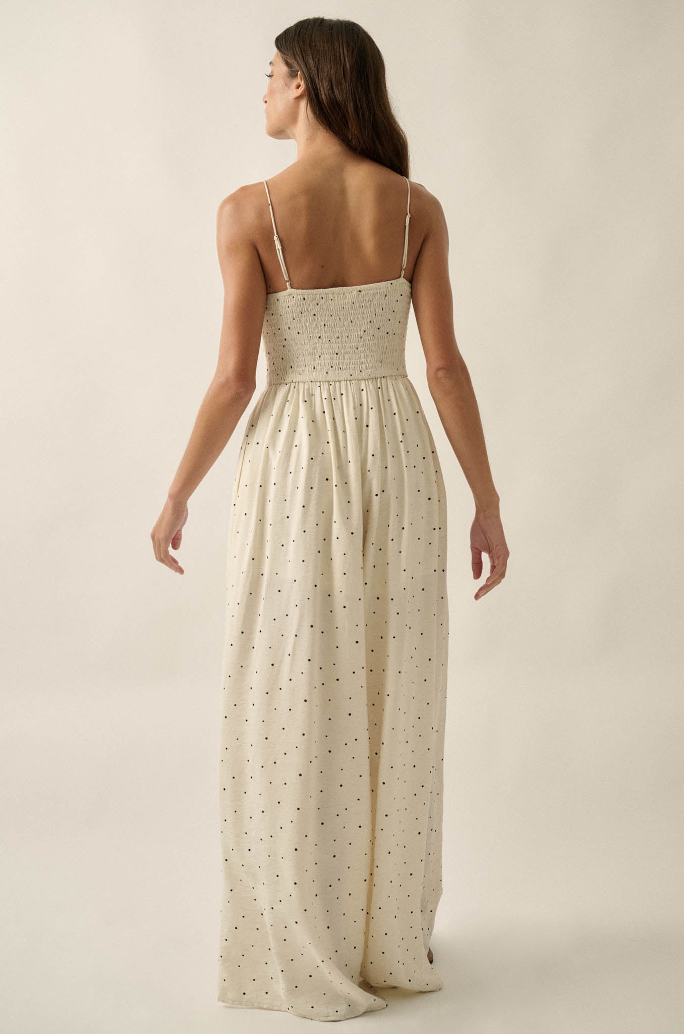 Spot On Polka Dot Smocked Wide-Leg Jumpsuit