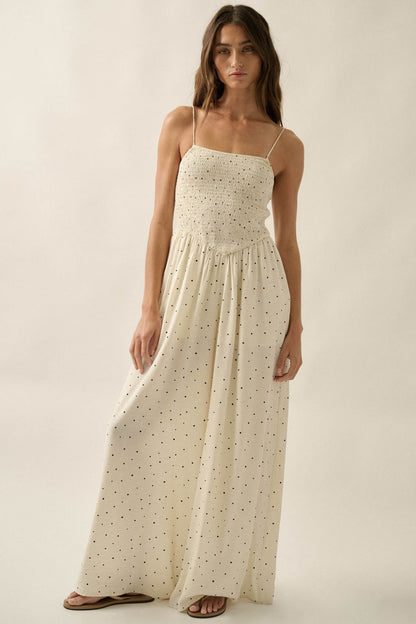Spot On Polka Dot Smocked Wide-Leg Jumpsuit