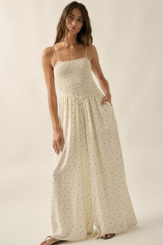 Spot On Polka Dot Smocked Wide-Leg Jumpsuit