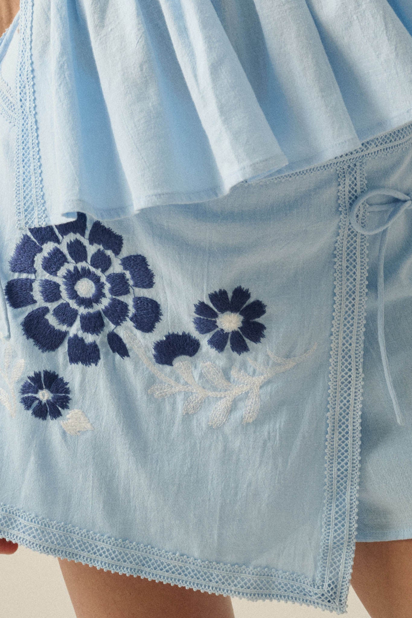 Playful Petals Floral-Embroidered Wrap Mini Skort