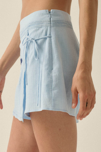 Playful Petals Floral-Embroidered Wrap Mini Skort