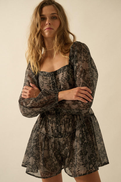 Enchanted Evening Lace-Print Organza Romper Dress