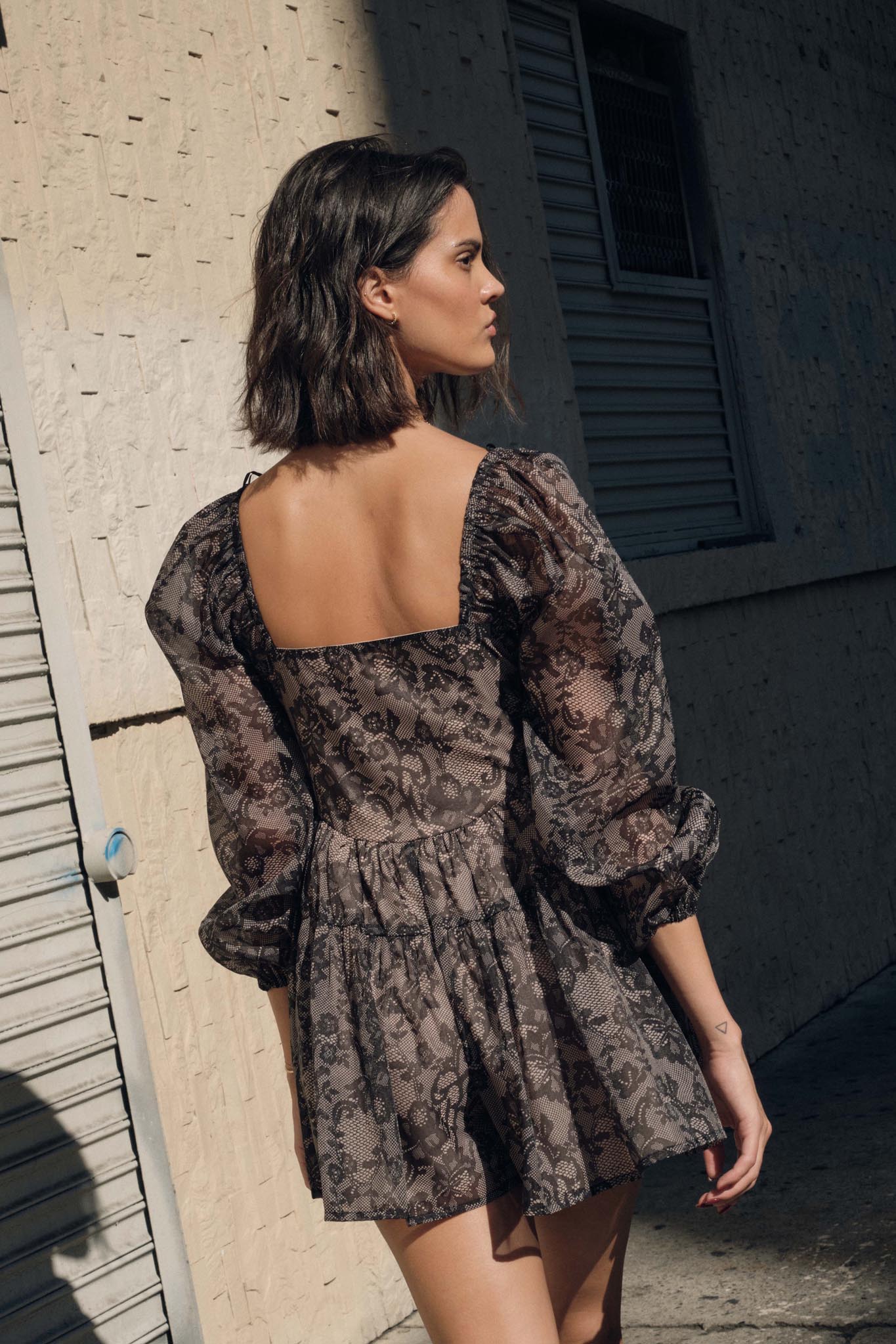 Enchanted Evening Lace-Print Organza Romper Dress