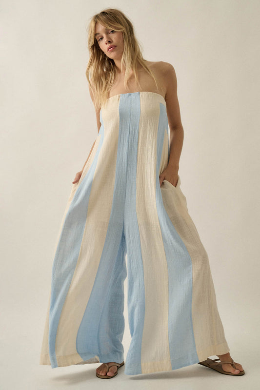 Ready to Flow Colorblock Gauze Strapless Jumpsuit