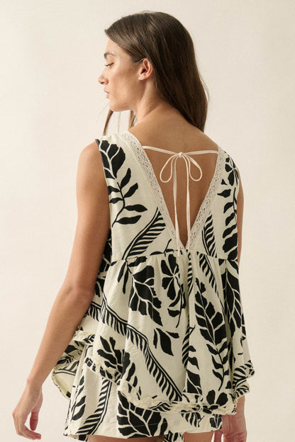 Jungle Boogie Tropical-Print Layered Babydoll Romper
