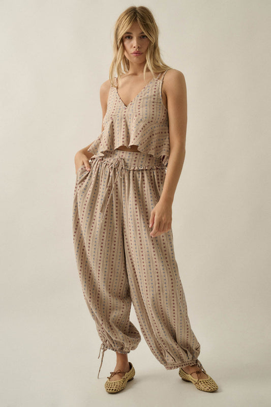 Blooming Bazaar Floral-Stripe Cotton Balloon Pants