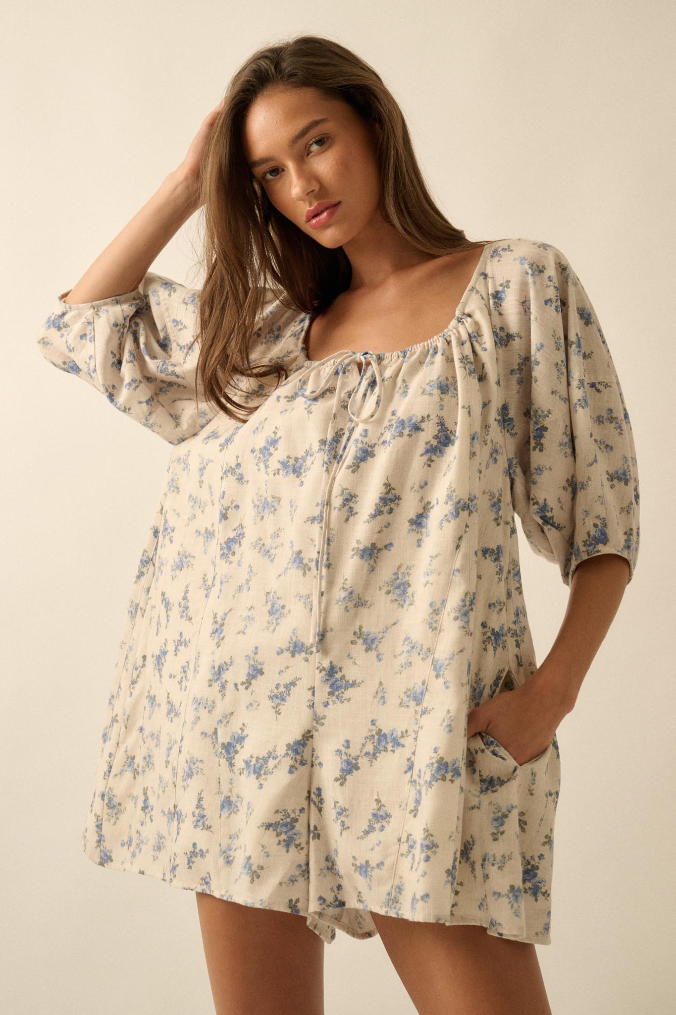 Simply Beautiful Floral Puff-Sleeve Babydoll Romper