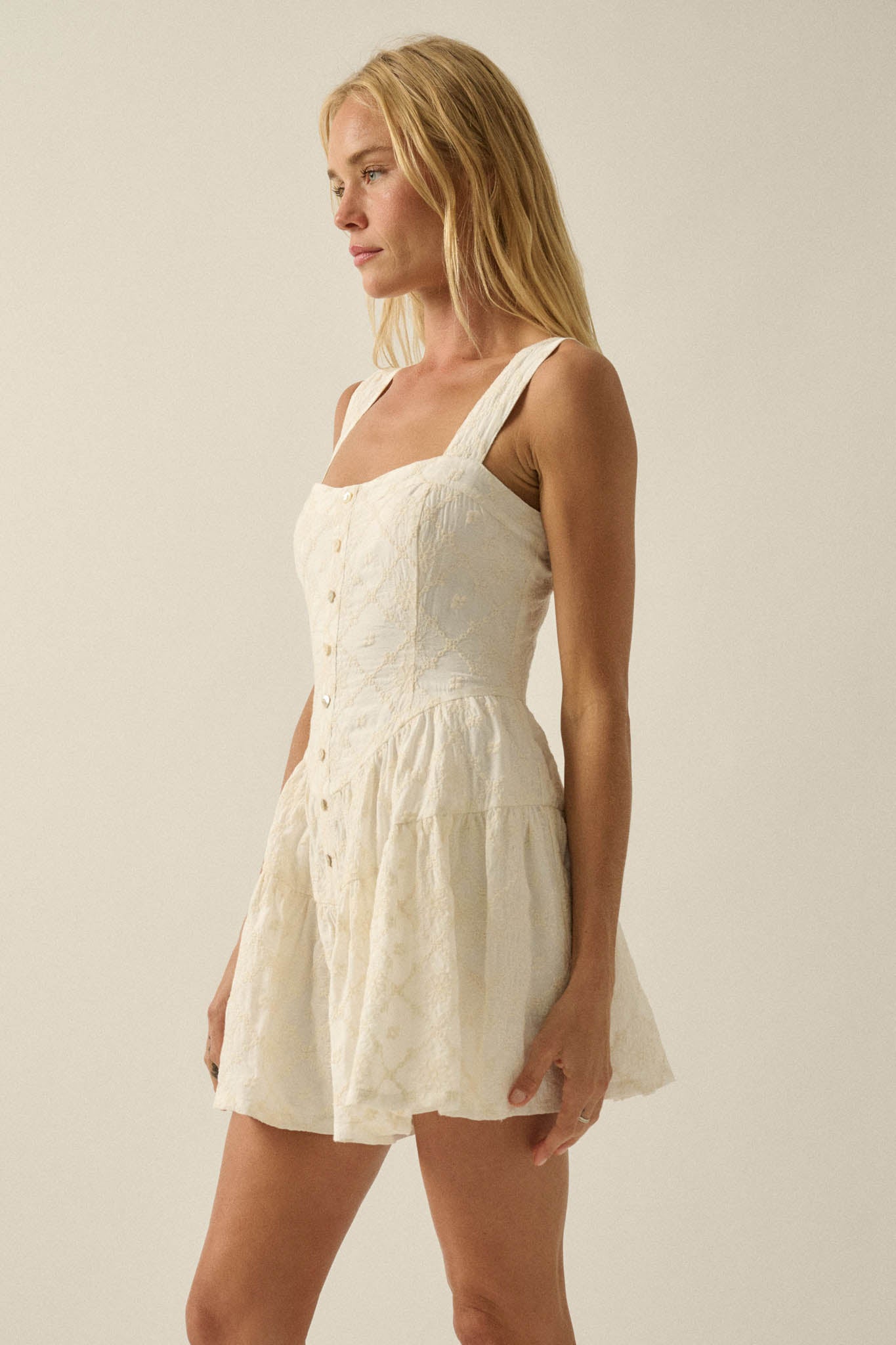 Flirty Blooms Embroidered Tiered Ruffle Romper