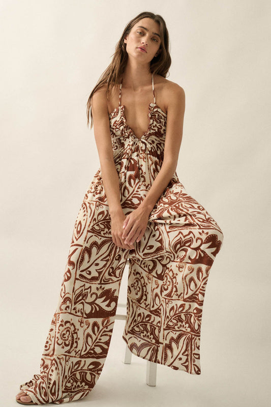 Nomad Spirit Abstract Floral-Print Halter Jumpsuit