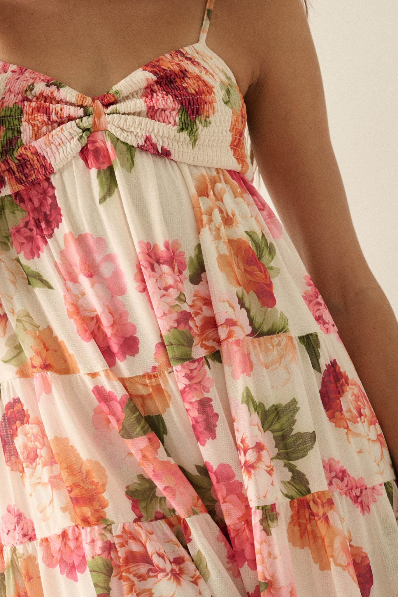 Enchanted Garden Floral Mesh Tiered Babydoll Romper