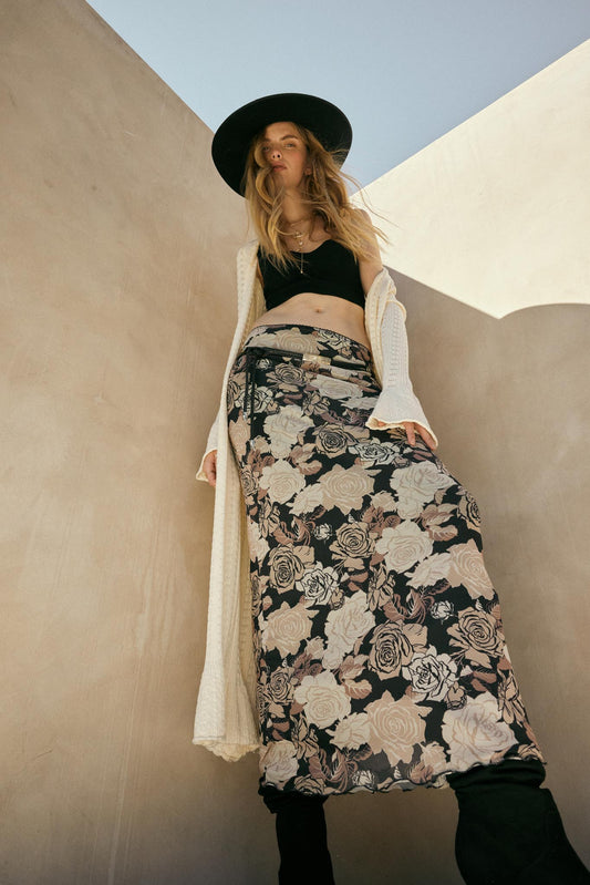 Evening Blooms Floral Mesh Maxi Skirt