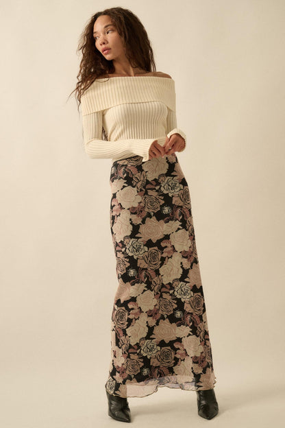 Evening Blooms Floral Mesh Maxi Skirt
