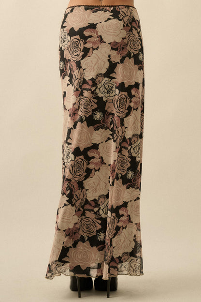 Evening Blooms Floral Mesh Maxi Skirt