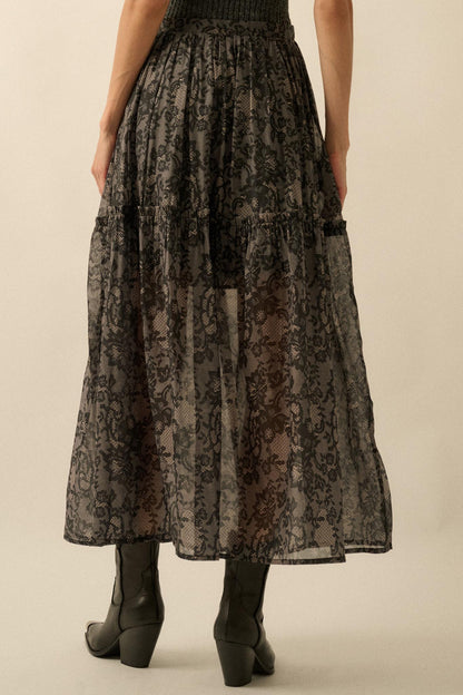 Into the Night Lace-Print Organza Maxi Skirt