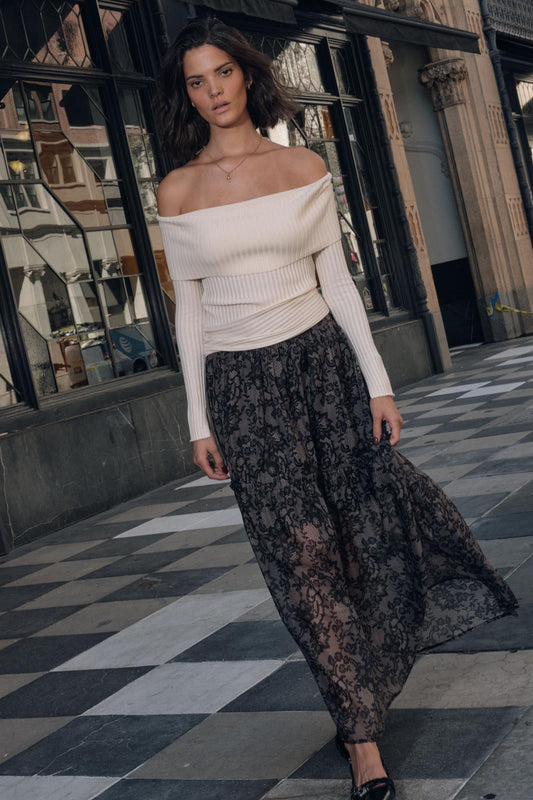 Into the Night Lace-Print Organza Maxi Skirt