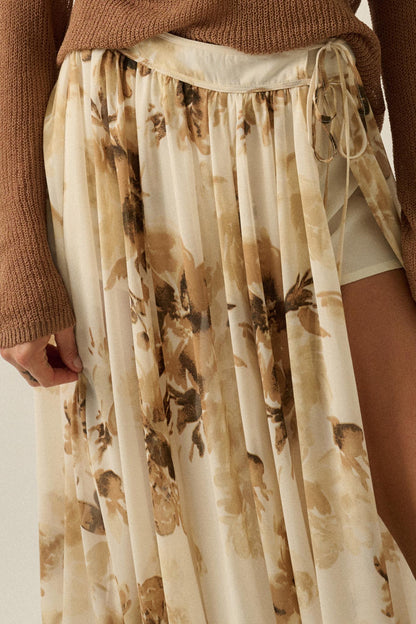 Elegant Embrace Floral Chiffon Wrap Maxi Skort