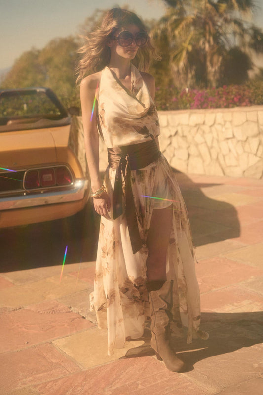 Elegant Embrace Floral Chiffon Wrap Maxi Skort
