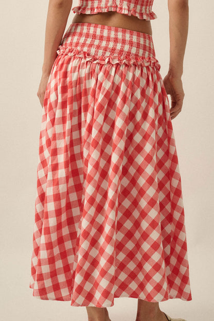 Delicious Days Gingham Plaid Drop-Waist Midi Skirt