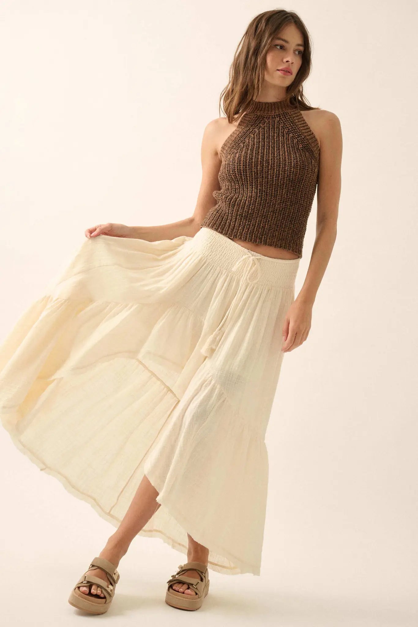 Billowing Breeze High-Low Tiered Ruffle Maxi Skirt