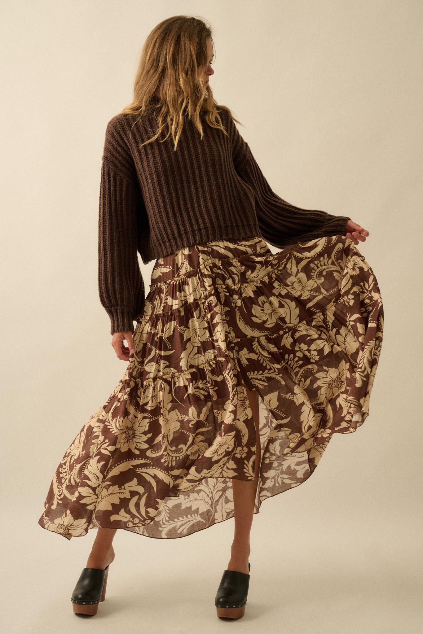 Bohemian Bouquet Floral Chiffon Tiered Maxi Skirt