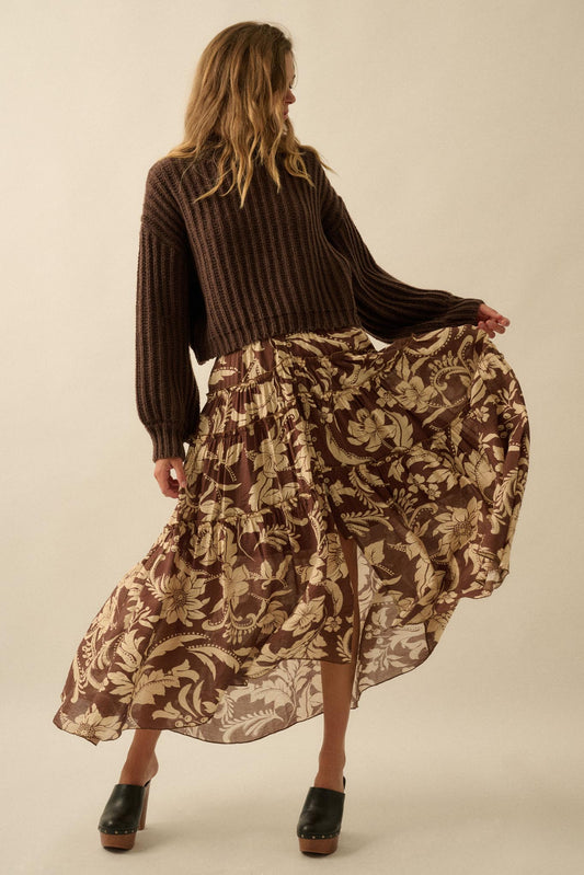 Bohemian Bouquet Floral Chiffon Tiered Maxi Skirt