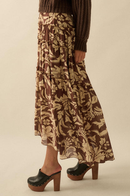 Bohemian Bouquet Floral Chiffon Tiered Maxi Skirt