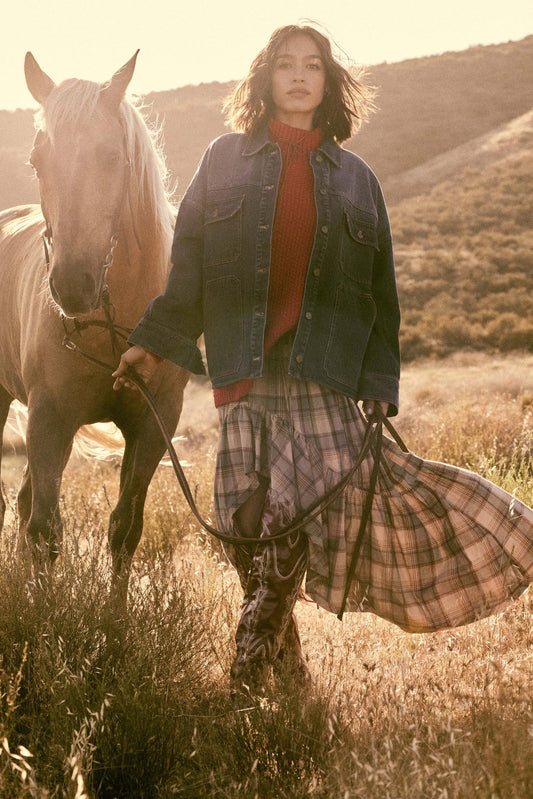 Country Mile Plaid High-Low Ruffle Maxi Skirt