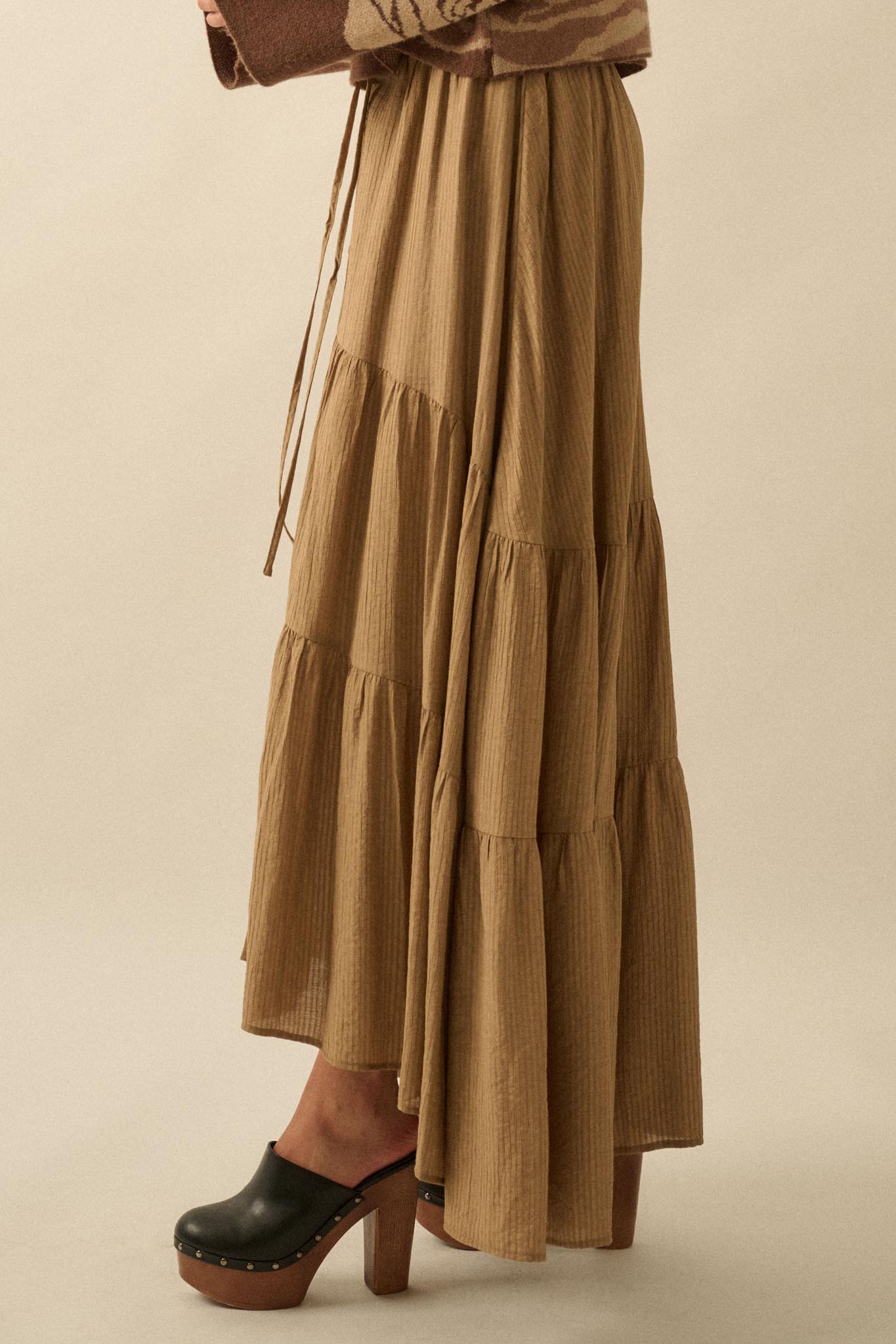 Love You So Button-Front Tiered Ruffle Maxi Skirt