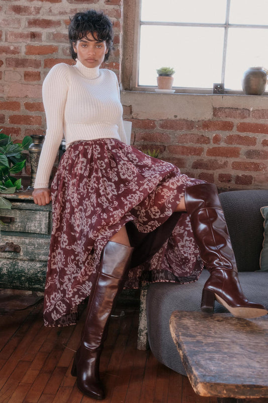 Blooming Grace Floral Organza Circle Midi Skirt