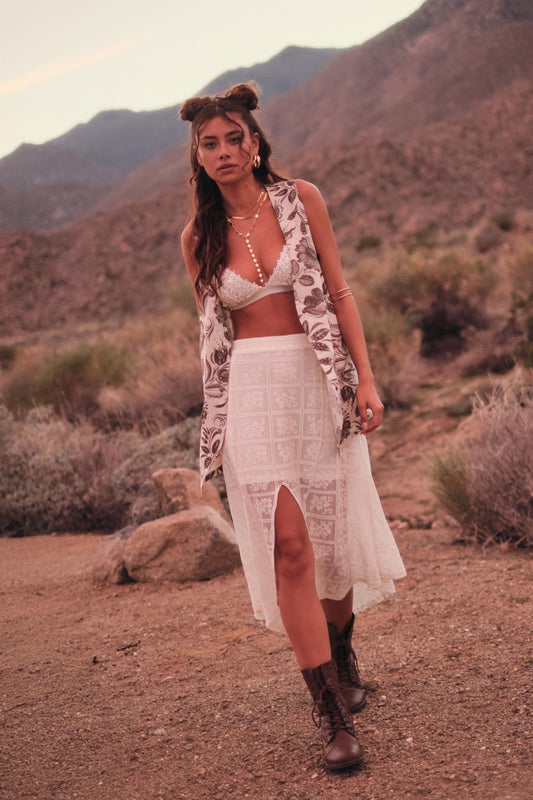 Free Your Soul Floral Lace Handkerchief Midi Skirt