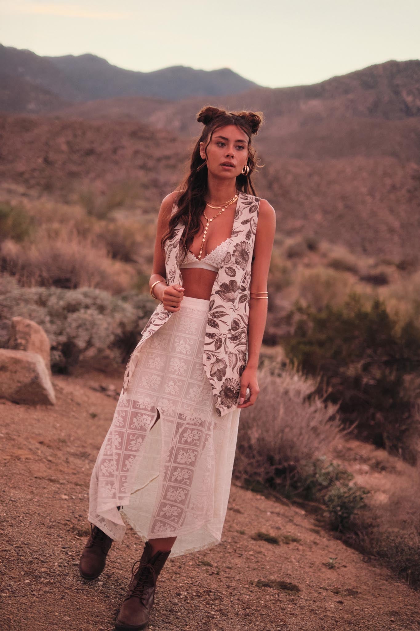 Free Your Soul Floral Lace Handkerchief Midi Skirt