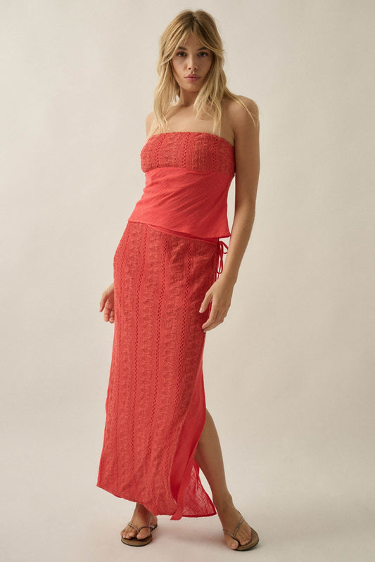 Living Easy Cotton Gauze and Lace Wrap Maxi Skirt