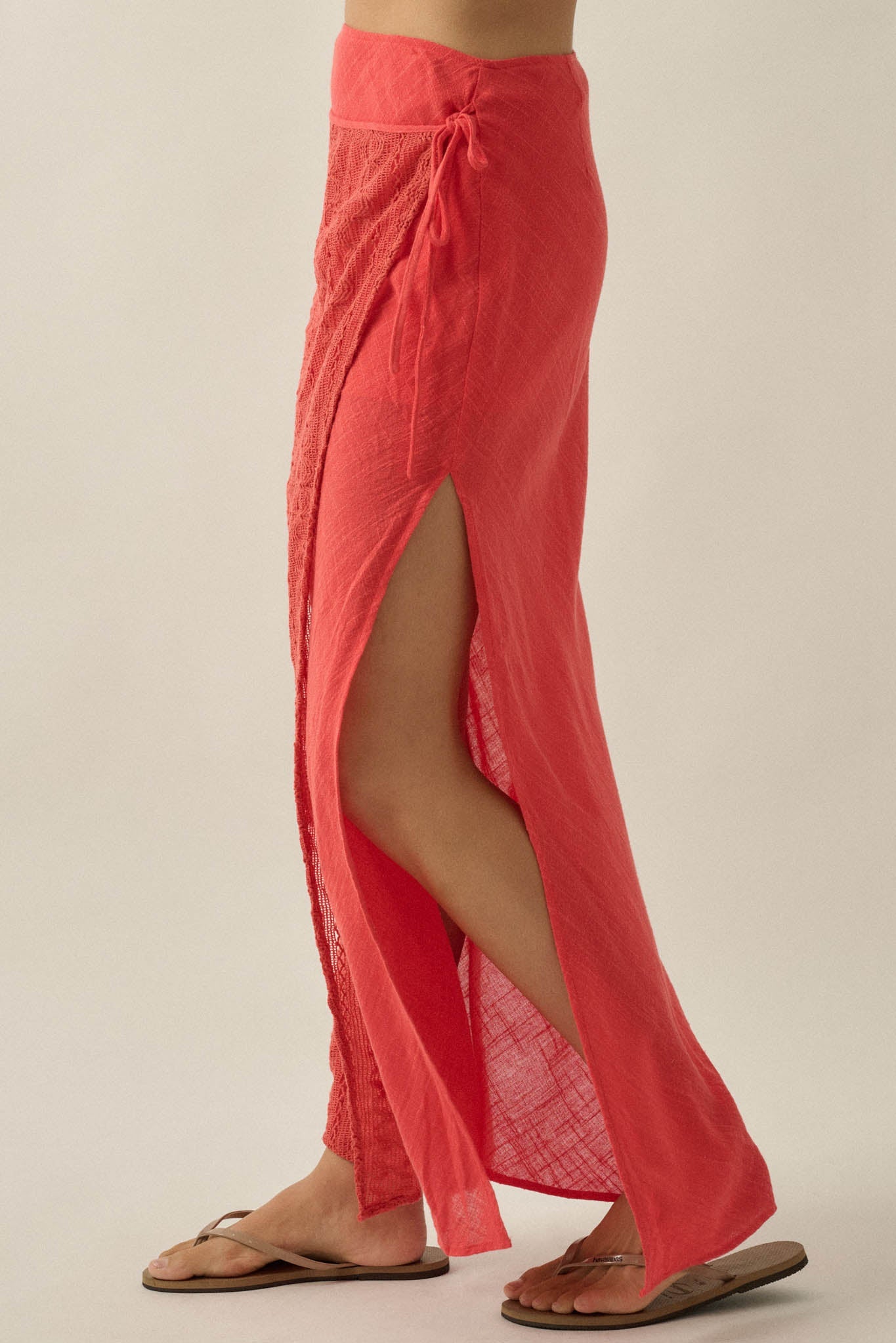 Living Easy Cotton Gauze and Lace Wrap Maxi Skirt