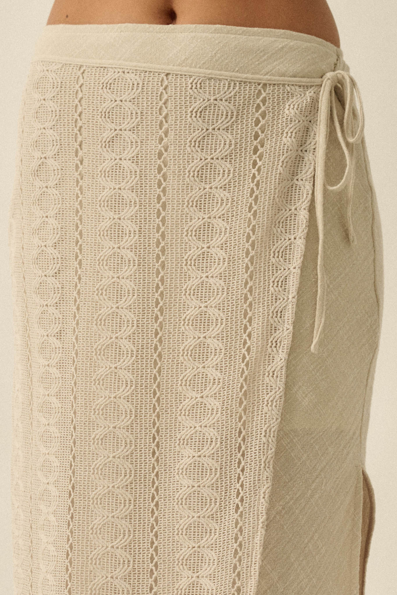 Living Easy Cotton Gauze and Lace Wrap Maxi Skirt