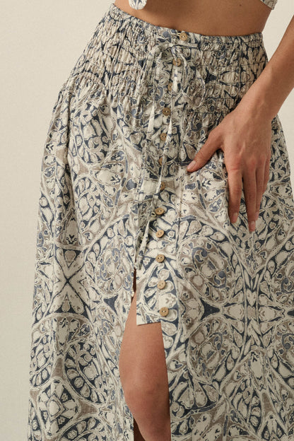 Beautifully Lost Abstract-Print Button-Up Maxi Skirt