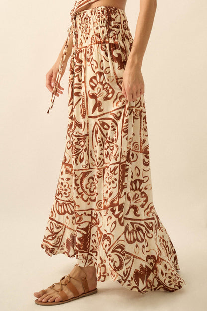 Born Nomad Abstract Floral-Print Button-Up Maxi Skirt