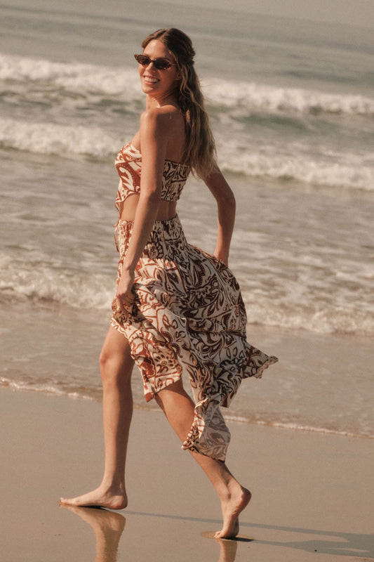 Born Nomad Abstract Floral-Print Button-Up Maxi Skirt