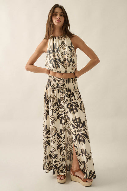 Grand Design Ornate-Print Button-Front Maxi Skirt