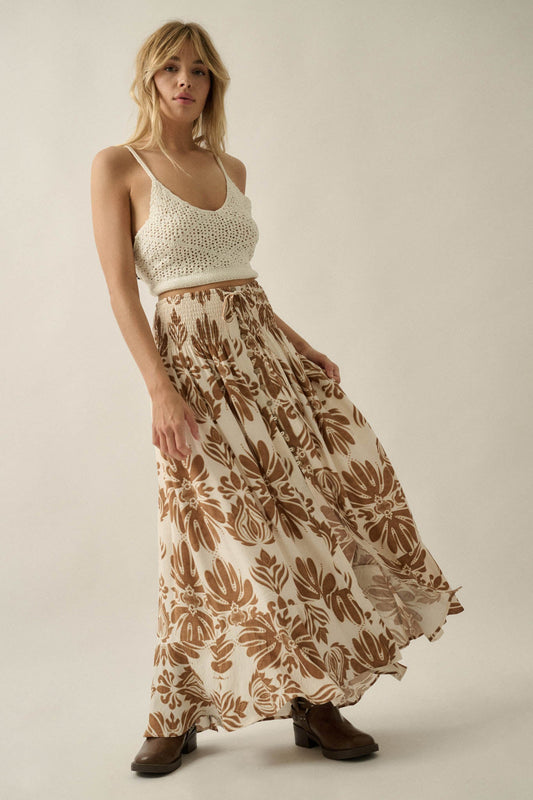 Grand Design Ornate-Print Button-Front Maxi Skirt