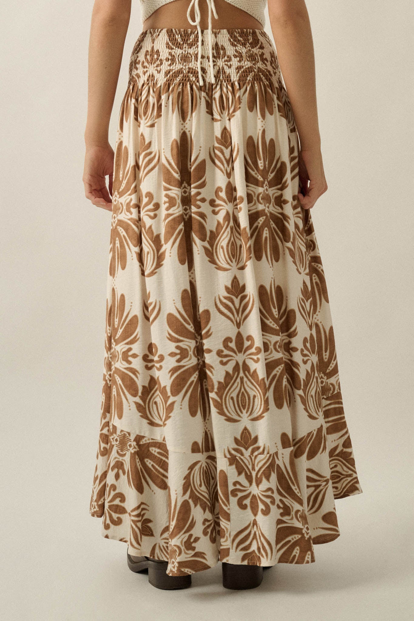 Grand Design Ornate-Print Button-Front Maxi Skirt