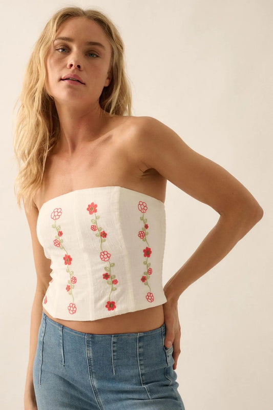 Monogram Garden Embroidered Strapless Corset Top