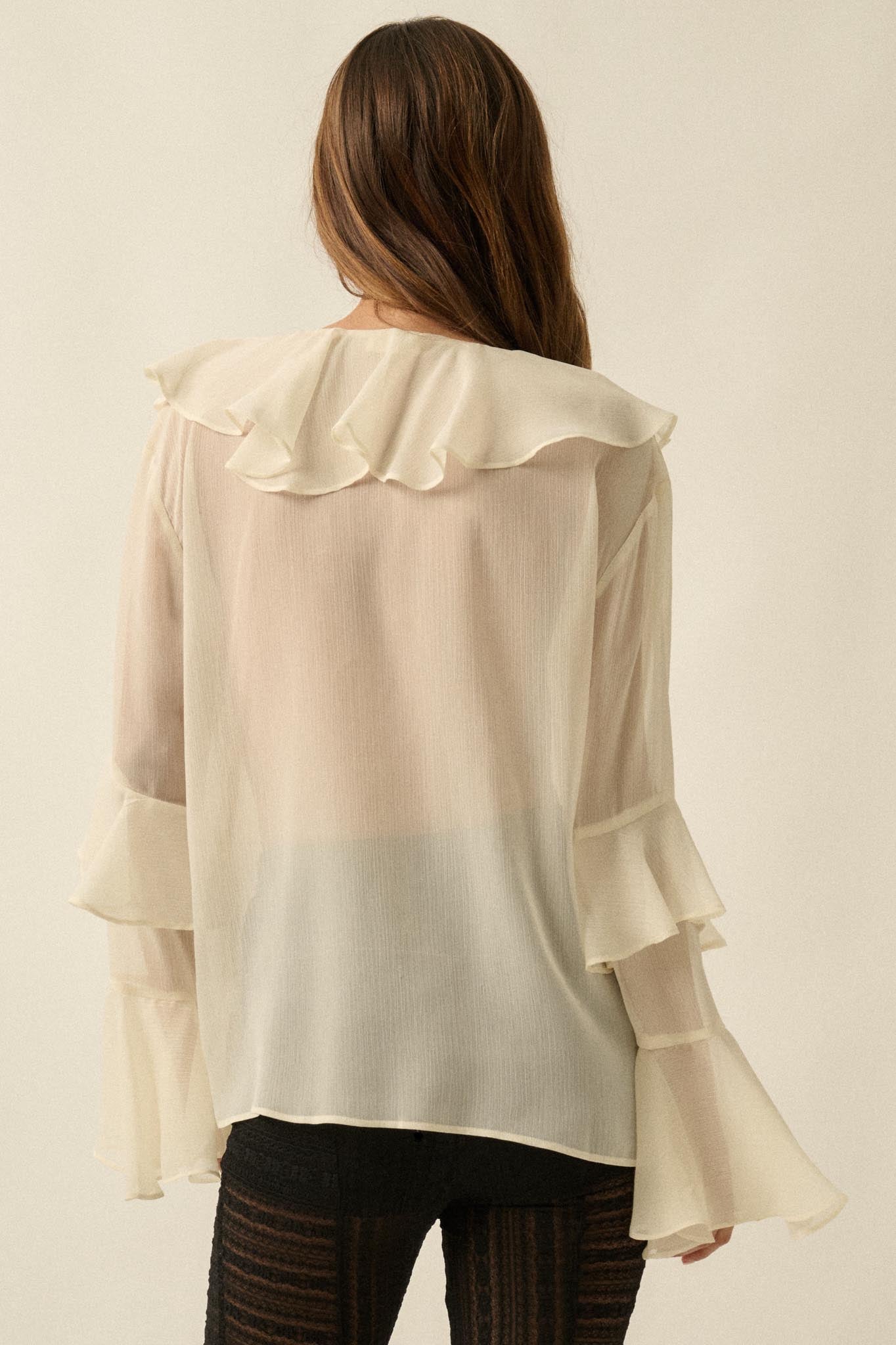 Romance Language Ruffled Chiffon Tie-Front Top