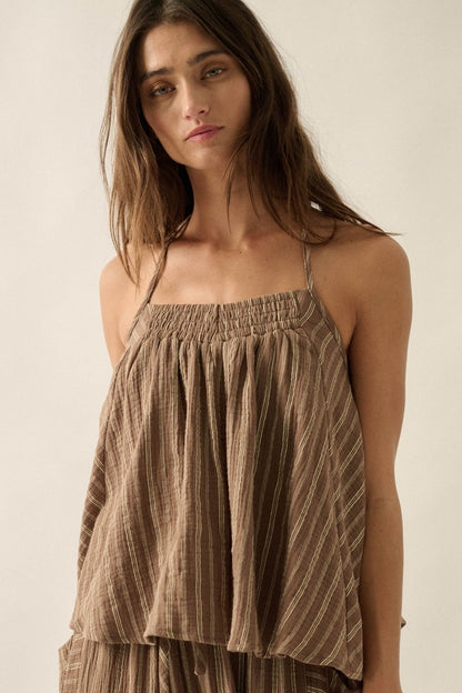 Coast Line Striped Cotton A-Line Halter Top