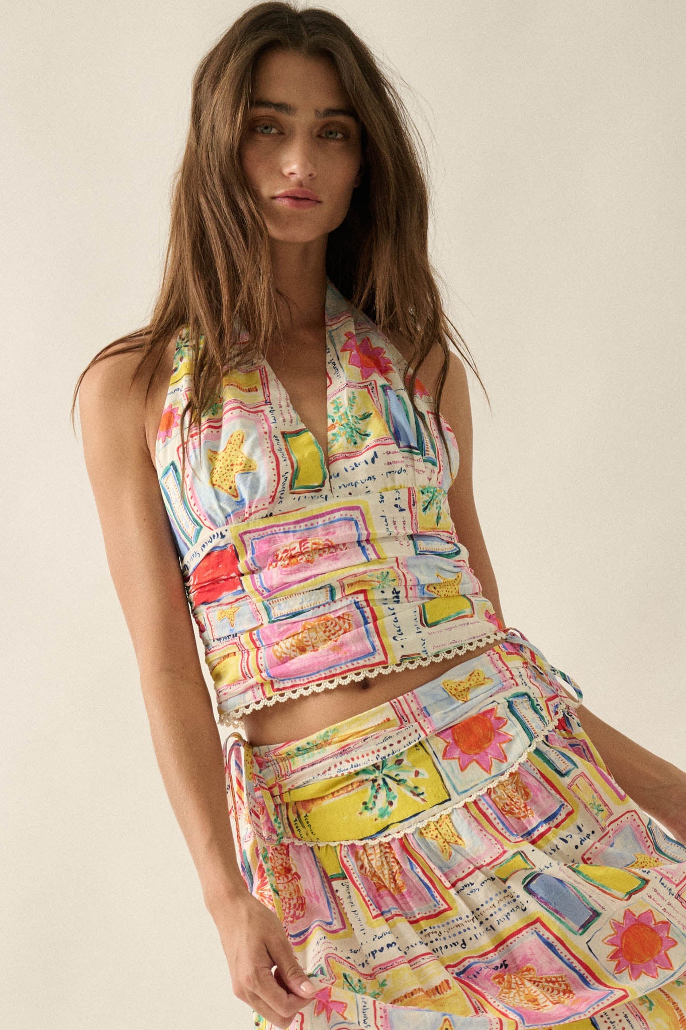 Almost Paradise Tropical-Print Cropped Halter Top