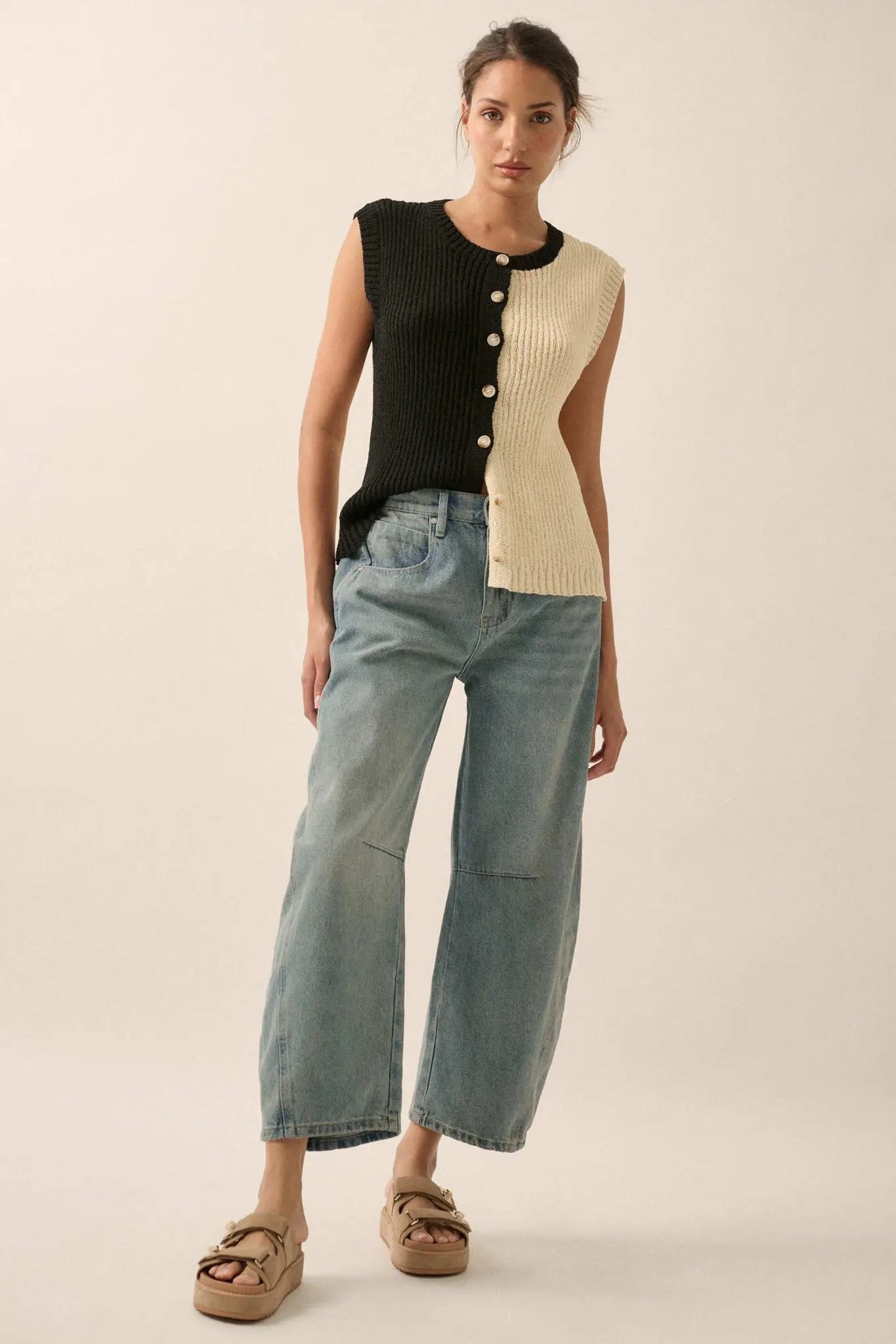 Double Date Colorblock Knit Buttoned Sweater Vest