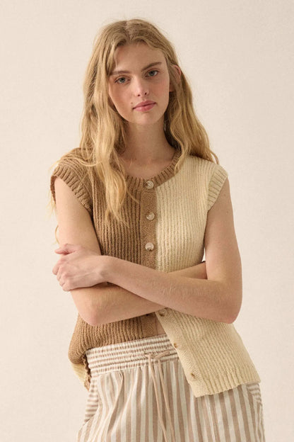 Double Date Colorblock Knit Buttoned Sweater Vest