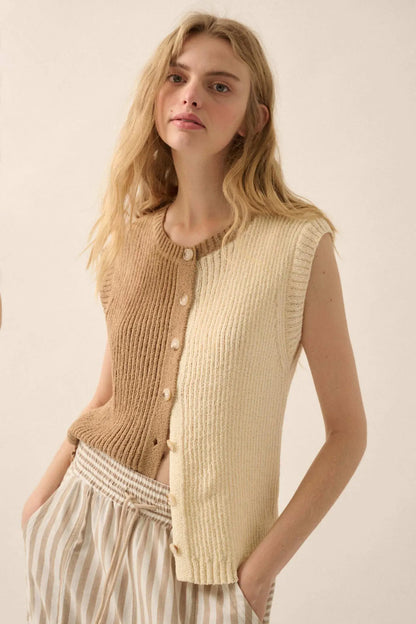 Double Date Colorblock Knit Buttoned Sweater Vest