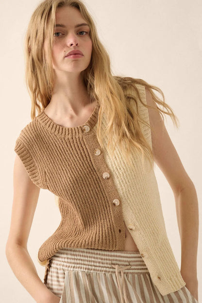 Double Date Colorblock Knit Buttoned Sweater Vest