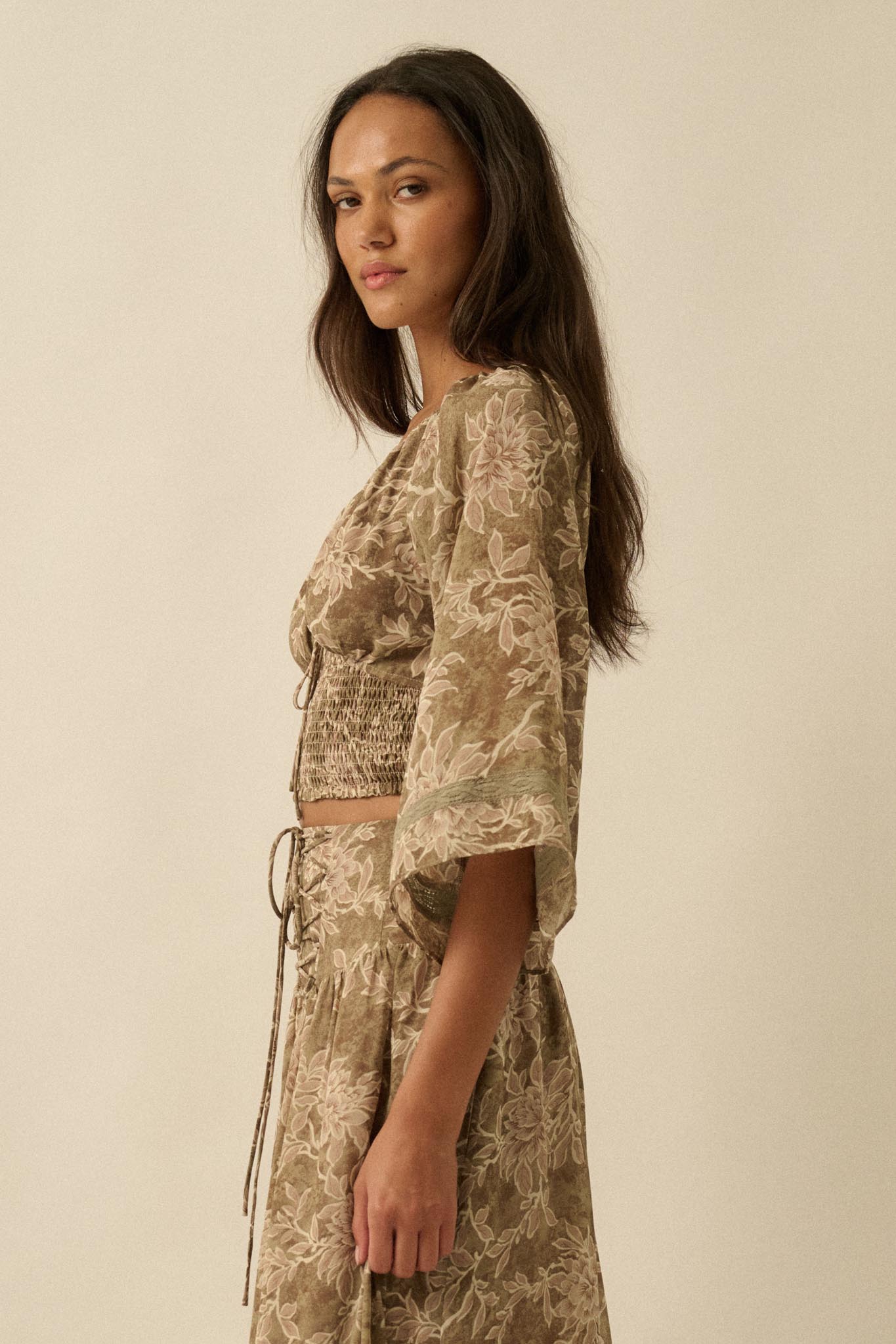 Dearest Love Floral Chiffon Cropped Peasant Top