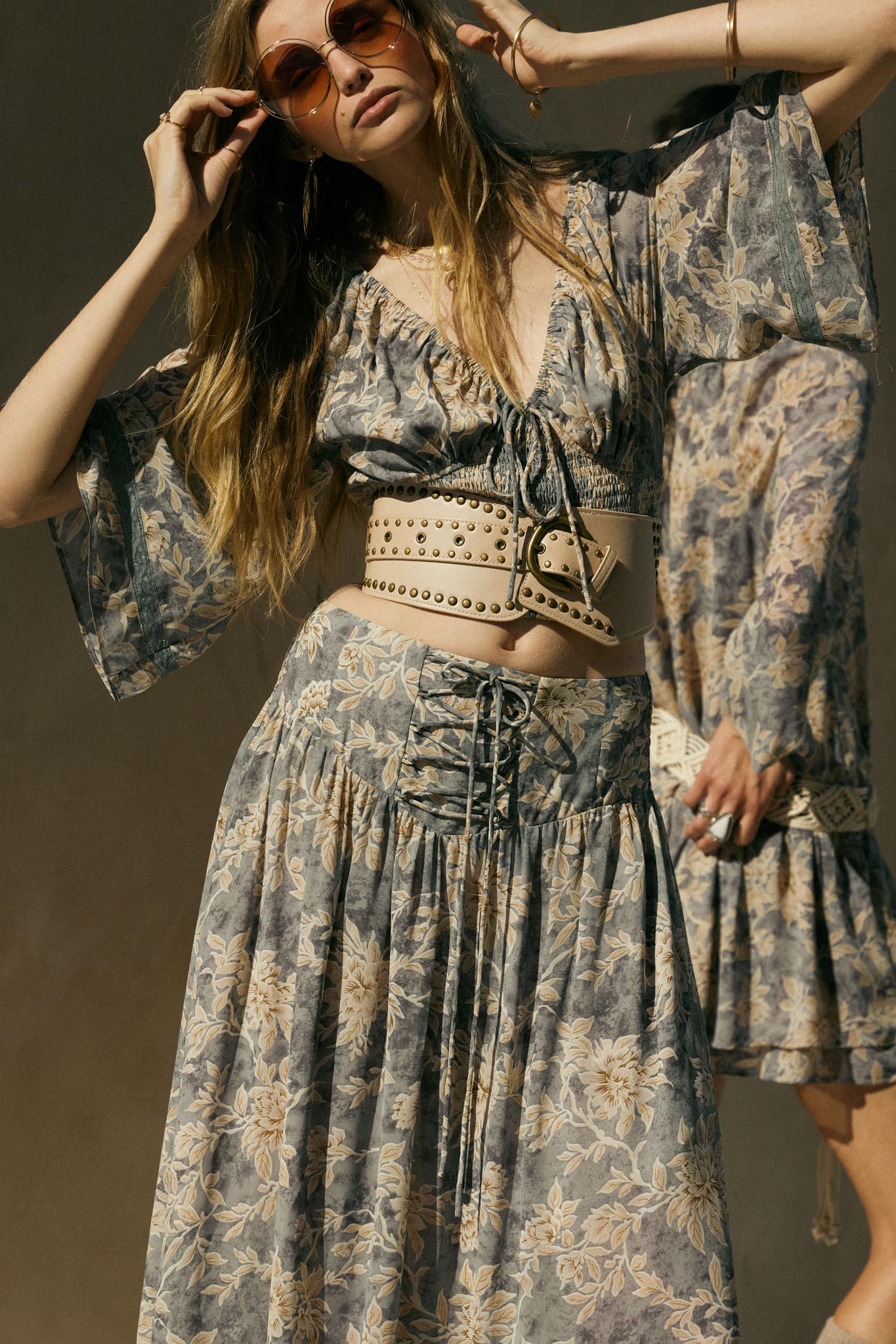 Dearest Love Floral Chiffon Cropped Peasant Top